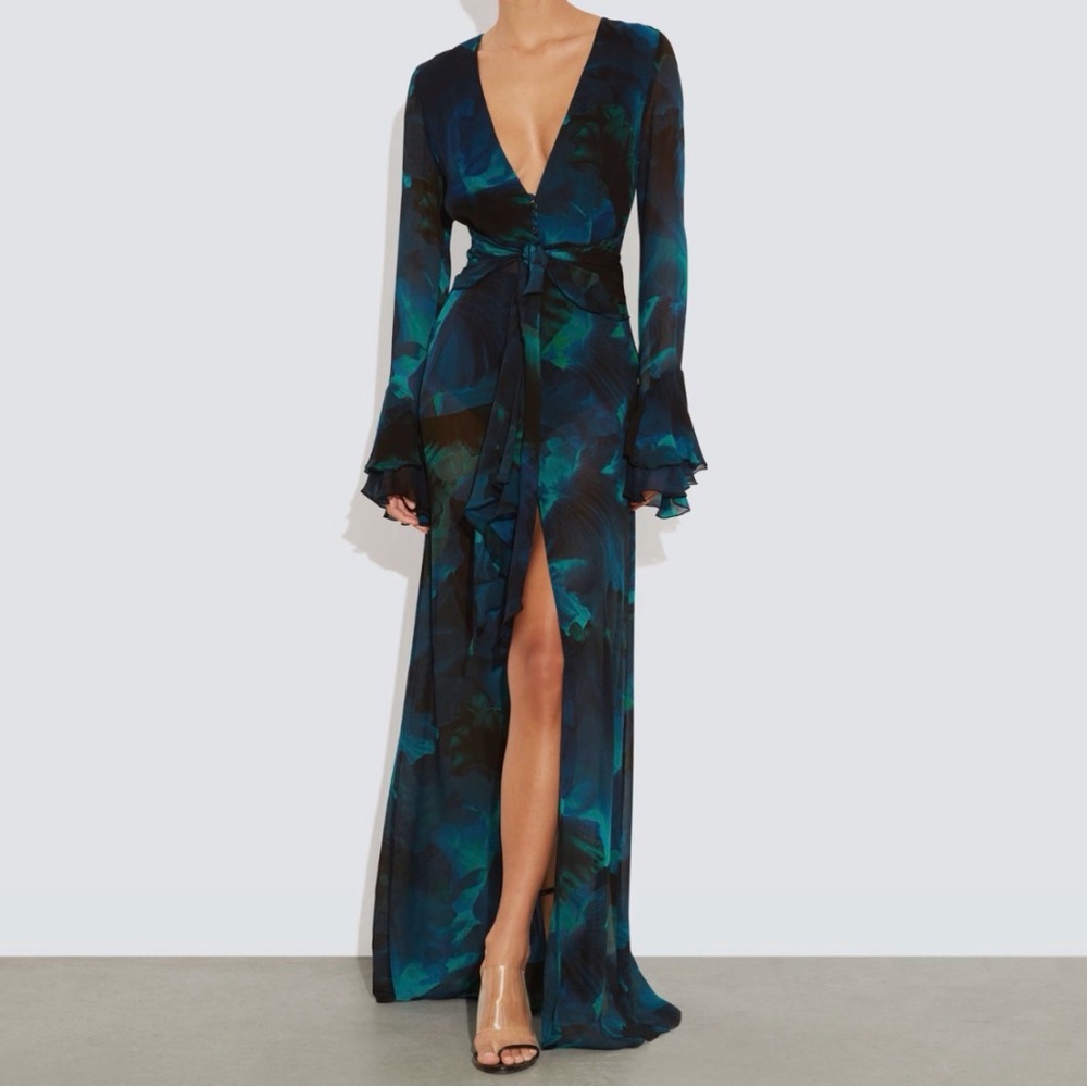 Rat & Boa Teal and Navy Floral Print Maxi Wrap Dress